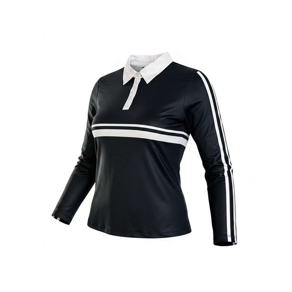 Acegolfs‎ Women Long Sleeve Polo Shirt Black White Shirt Golf Pickleball S